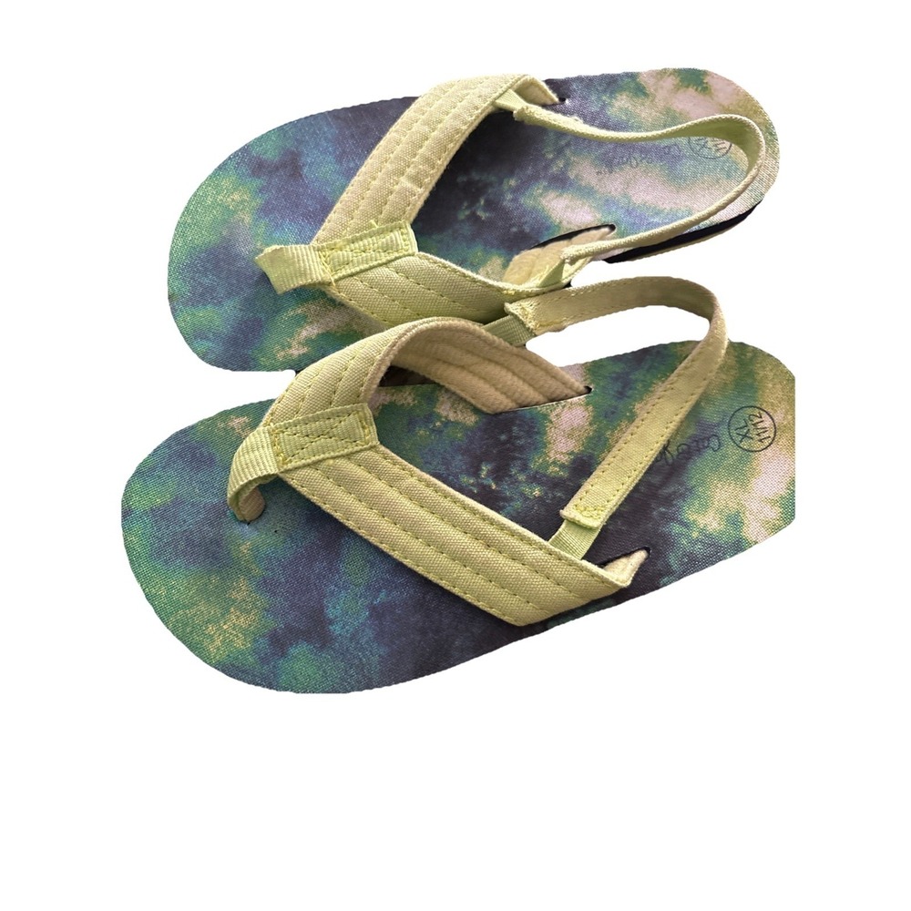 Cat & Jack Toddler Boys Ash Flip Flop Sandals- Green Tie Dye Size XL 11/12-NWOT